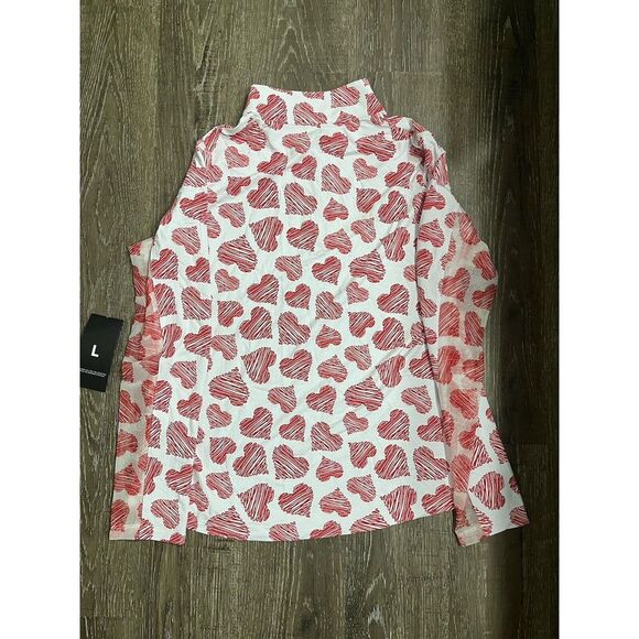 NEW IBKUL Scribble Hearts Print Long Sleeve Top - Red & White - Size Large RARE - Picture 10 of 12